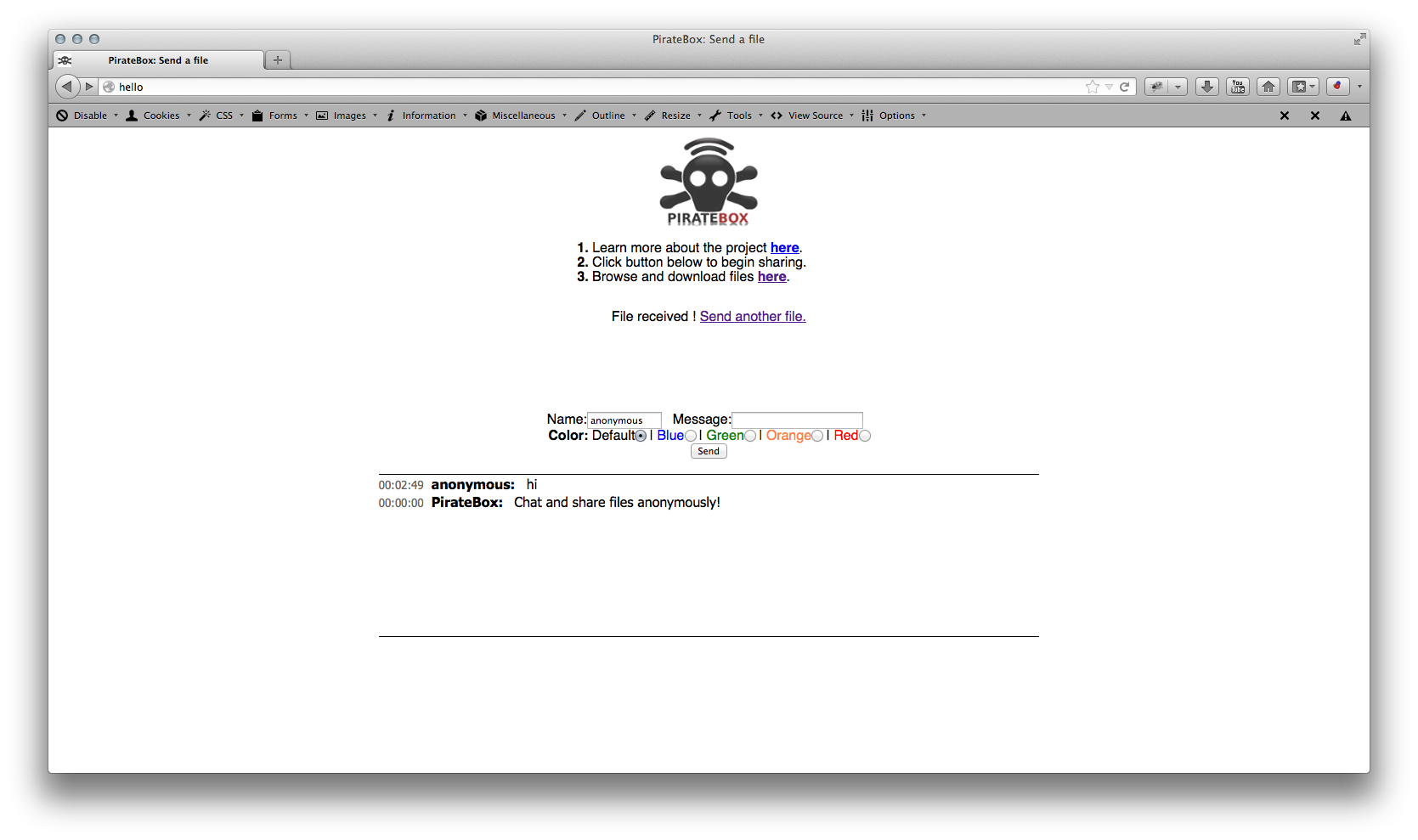 PirateBox Screen